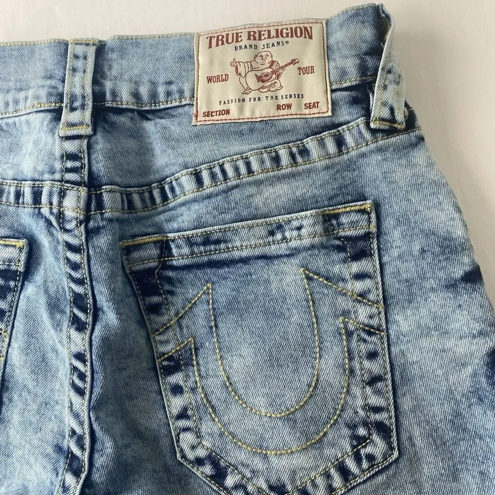 True Religion Men's Ricky Relaxed Straight Jeans Shorts Sz 32 Blue 107220R New
